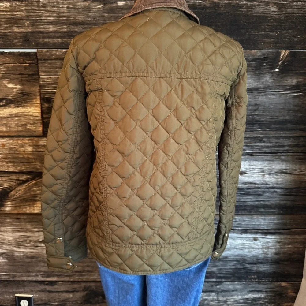 JCrew Olive Green Quilted Barn Jacket Corduroy Collar Sz.‎ XS